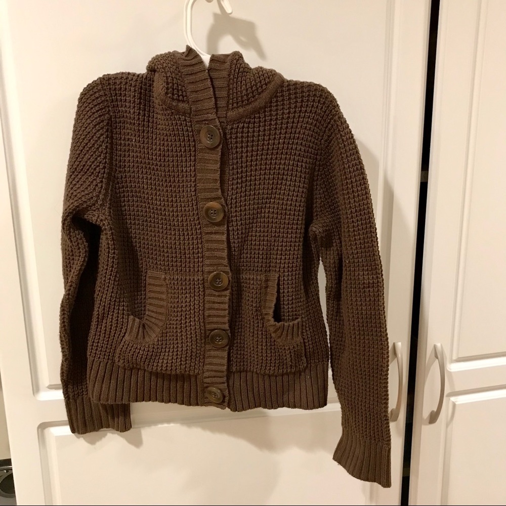 Button down Knit sweater with hood